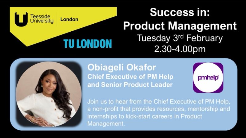 Event image for product management, careers in tech, and students in tech speaking engagement